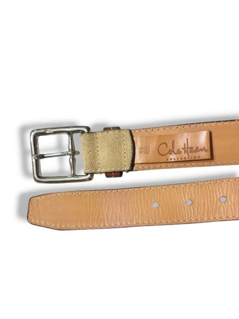 COLE HAAN Two Tone Tan & Brown Suede & Leather Belt Size 40 VINTAGE